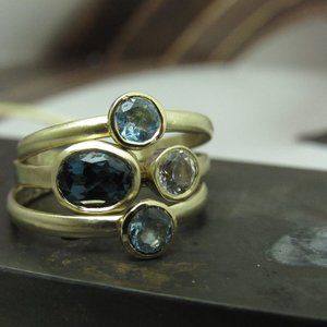 Gold Sapphires Aquamarine rings. Beautiful combination of rings. UNIQUE